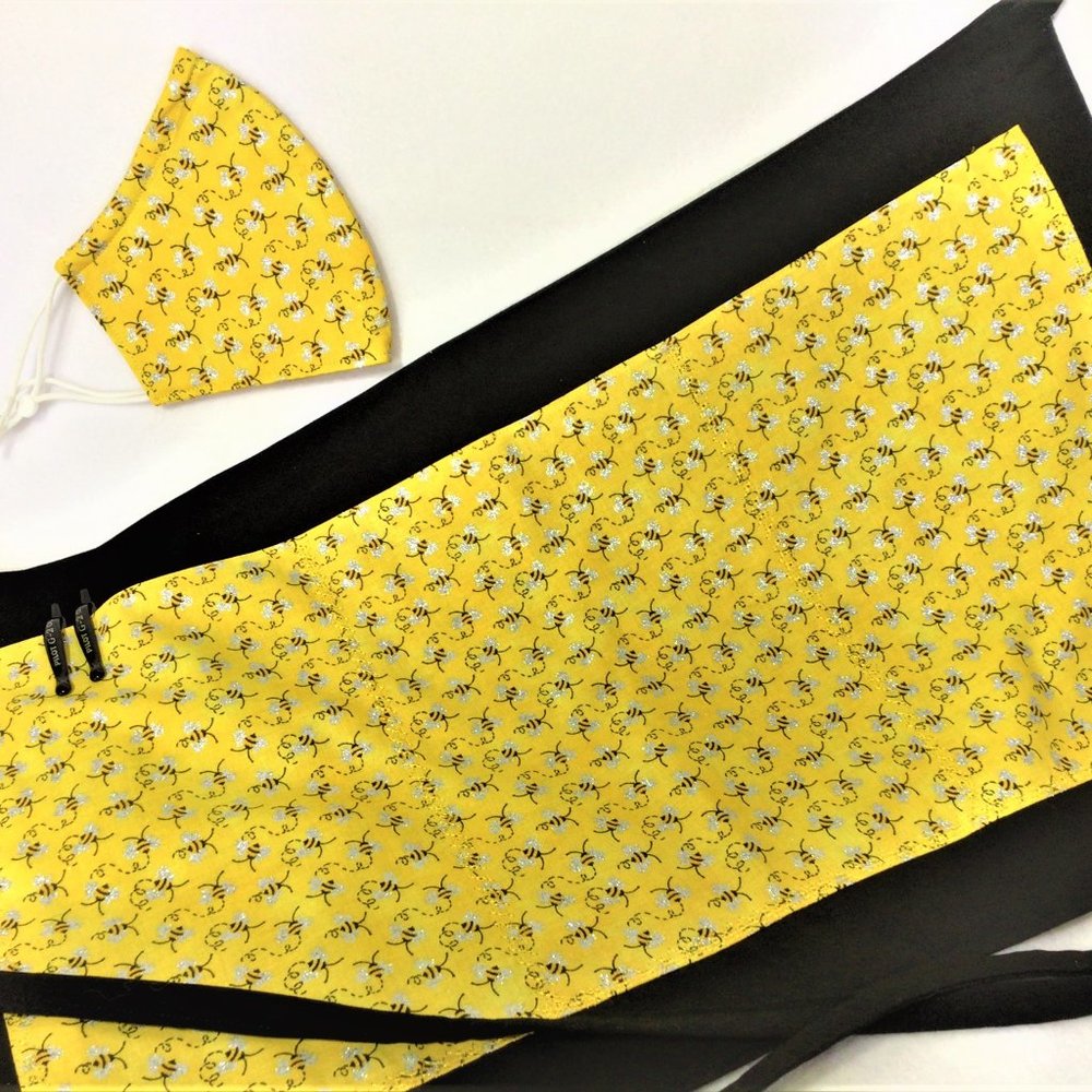 Waitress  BUMBLEBEE Apron With Matching Face Mask